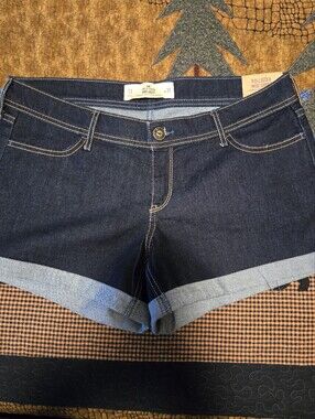 Hollister Dark Indigo Denim Mid Short with Contrast Stitching